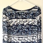 Eliza J  Blue White Floral Shift Dress Long Sleeve Stretchy Lined Wedding Modest Photo 1