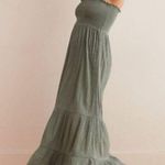 Aerie Smocked Maxi Dress Size XL Green Boho Strapless Flowy Sundress Photo 0