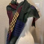 Houndstooth Colorful Sheer Square Fringe Scarf 45” x 45” EUC OS Green Photo 0