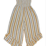Angie  Striped Yellow Bodice Ruffled Jumpsuit Romper 100% Rayon Sz L Photo 0