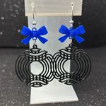 Black and Blue Bow Dangle Earrings Photo 1