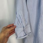 Talbots Blue White Pin Striped 3/4 Sleeve Ruffled Neckline Button Up Size 4 Photo 5