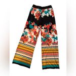 ECI  Floral and‎ Striped Wide-Leg Pants - Black, Red, Orange, Green Photo 1
