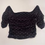 Anthropologie Black & White Polka Dot Square Neck Shirred Mesh Top Size Medium Photo 9