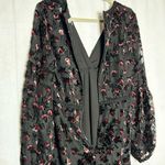 WAYF  Black Crushed Velvet Floral Print V Neck Long Sleeve Mini Dress Small Photo 3