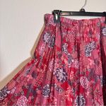 Vintage 70s Red Floral Pleated Knee Length Skirt Womens 16 Sheer Boho Peasant Pink Photo 2