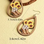 Western Retro Personality Cowboy Boots Sunflower Earrings Wooden Water Drop‎ Photo 6