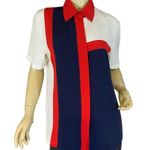 VINTAGE 1980'S SHI RED WHITE & BLUE BOWLER STYLE BUTTON DOWN TOP (8) Photo 0