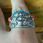 Artisan Crafted Turquoise Indian Chief Ring Size 10 Blue Photo 1