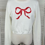 Forever 21 Cute Cropped Sweater with Ribbon Bow Design White/Red-XL Photo 0