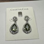 Charter Club  Silver Tone Green Clear Pierced Dangle Drop Earrings NWT Photo 0