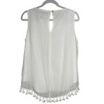Sail To Sable White Silk Blend Swiss Dot Sleeveless Top Tassel Hem Size Medium Photo 2