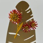 Vintage Yellow and Red Layered Flower Brooch Pin and Earrings Jewelry Photo 2