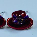 Red Hat Women Pierced Earrings Pair Purple Flower Accent Stones Sparkle Shine Photo 3