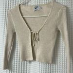 Princess Polly  Ribbed Knit Tie Front Cudal Cardigan in Beige Small Medium Photo 0