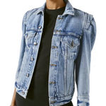frame denim FRAME Rosette Puffed Sleeve Denim Light Blue Jean Jacket Size Small Photo 0
