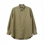 Quince  Women's Linen Long Sleeve Button Down Shirt Washed Olive Green Size L Photo 1