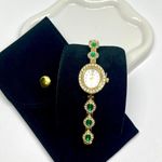 Gold Sparkly Emerald Green Stone Luxury Watch Photo 4