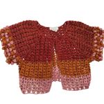 Anthropologie Cardigan Womens One Size Pink Orange Red Shine Deco Crochet Knit Photo 3