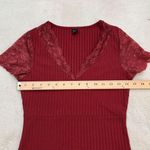 SheIn Maroon Lace Panel Rib Knit V-neck Short Sleeve Stretchy T-shirt Top Sz M Photo 5