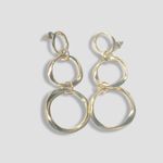 Hammered Drop Earrings Triple Linked Open Circle Hoops Post Back Closure Gold OS Photo 1
