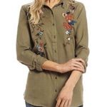 Jessica Simpson Plus 3X Shirt Green Olive Floral Embroidered Long Sleeve Tunic Photo 0