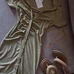 Ribbed Knit Button Up Shirt Dress Tan Size M Photo 3