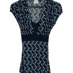 Suzy Shier VTG 90s Y2K Black Geometric Short Sleeve Empire Waist Top XS 2000s Photo 0