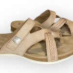 Earth Origins Sandals Womens Size 9.5 Tan Braided Leather Toe-Loop Cork Sole Photo 0