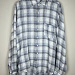 CP Shades  Shirt Womens Large Gray White Plaid‎ 100% Linen Boyfriend Button Up L Photo 0