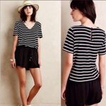 Anthropologie NWT! Elevenses Black & White Stripe Tie Waist Short Sleeve Romper Photo 1