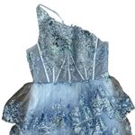 Tiered Asymmetrical Floral Sequin Formal Maxi Dress in Blue, Size 14​​ Blue Photo 1