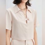 J.ING Jing Pink Collared Short Sleeve Crop Top Size XS NWT Photo 2