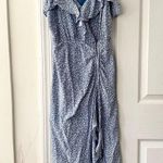 Veronica Beard Monica Blue White Floral Print Silk Midi High Ruched Slit Dress 2 Photo 2