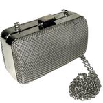 Bebe USA Metal Frame Fashion Clutch HANDBAG Purse Silver Shoulder Chain Strap Photo 0