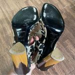 Yves Saint Laurent Heeled Sandals Size 39.5 Leopard Cow Print Canvas Wood‎ Heel Black Photo 7