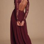 Lulus Awaken My Love Burgundy Long Sleeve Lace Open Back Maxi Dress SIZE M Photo 3