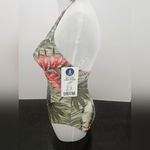 Christina Tropical Leaf Green And Red Halter One Piece Swimsuit NWT Size 8 Photo 3