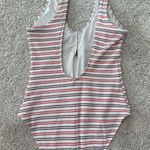 Aerie Brown and Red Polka Dot Striped Swim One Piece Full Coverage V Neck Photo 2
