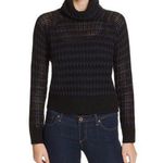 John + Jenn  Black Navy Blue Striped Turtleneck Sweater M Medium Eyelet Crochet Photo 0