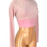 Naked Wardrobe On The Glow Long Sleeve Mock Neck Crop Top Pink Shimmer M NWT Photo 4