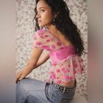 Urban Outfitters NEW Kimchi Blue Claudia Pink Floral Mesh Babydoll Blouse Top M Photo 2