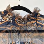 Y2K Sheer High Neck Abstract Fairy Top Ruffle Victorian Date Night Blouse Medium Blue Photo 6