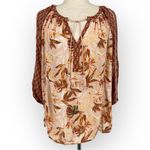 NEW DIRECTIONS Bohemian Floral Tassel Tunic Blouse Mauve Size Small Flowy Shirt Pink Photo 2