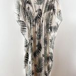 Kona Sol  Palm Leaf Short Sleeve Midi Cover Up Kaftan Duster White Green Large Photo 4