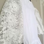 ZARA oyster white poplin peplum‎ blouse with contrast lace puff sleeves Photo 5