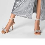 Nude Strappy Heels with Rhinestone Detail Tan Size 6 Photo 4