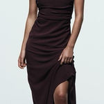 ZARA NWT brown open-back maxi dress with back ruching size large Photo 0