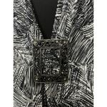Abstract Black White Open Front Cardigan Womens Bell Sleeve Buckle Trim Made USA Size M Photo 3