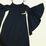 NWT XS Navy Blue Sheath Off the Shoulder Dress Bell Flare Sleeves Eyelet Neck Photo 3